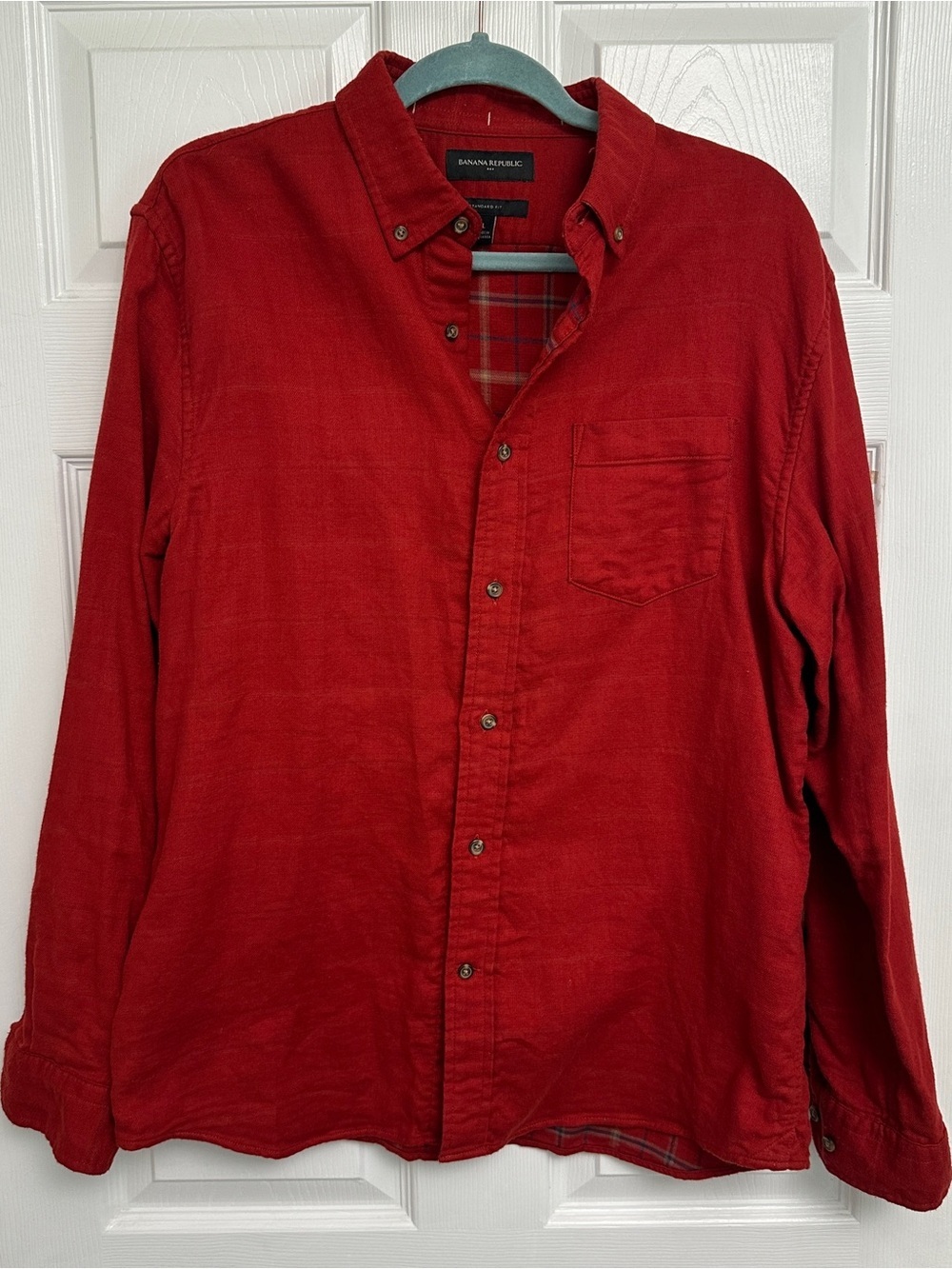 Banana Republic Men's Deep Red Button-Down Casual Shirt